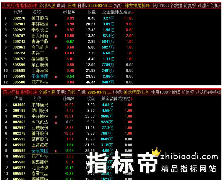 神龙摆尾早盘竞价排序指标