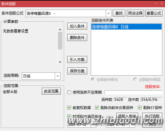 涨停缩量回调指标