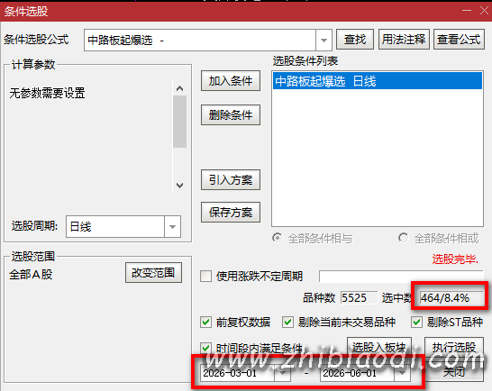 中路板起爆指标